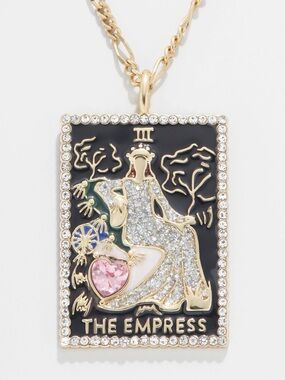 BaubleBar Gold Empress Tarot Pendant Necklace with Black, Pink and Green Accents